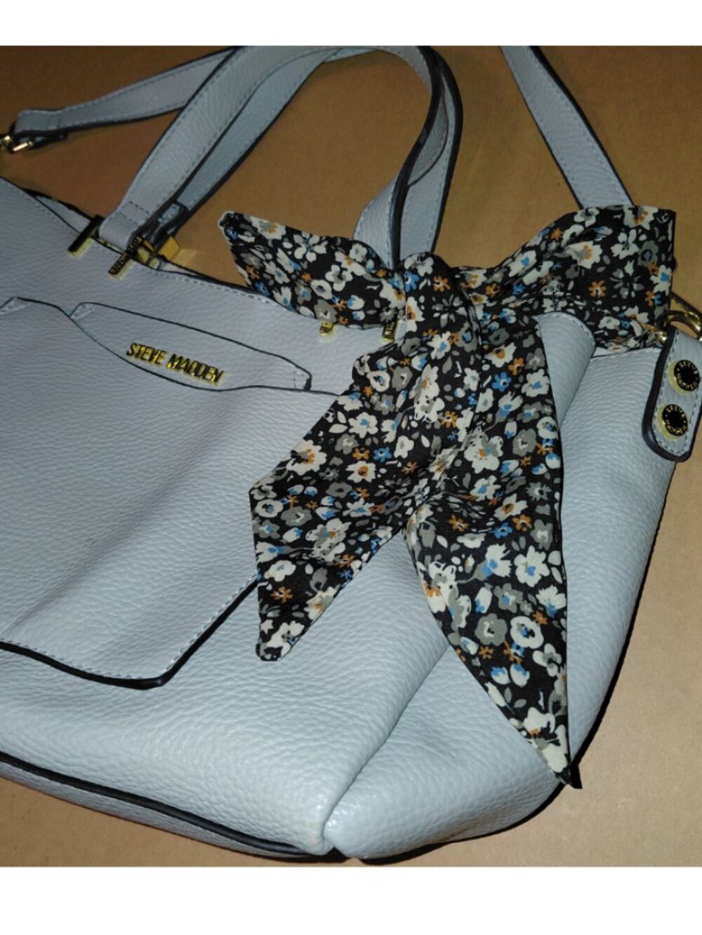Steve Madden BParker Satchel w/ Floral Scarf Faux Pebbled Leather Gray - Picture 4 of 15